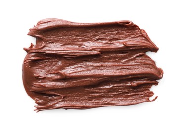 Smear of tasty chocolate paste on white background, top view