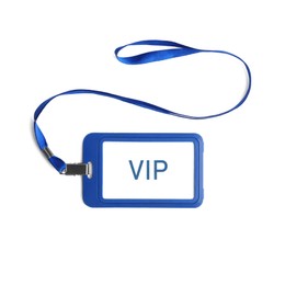 Blue vip badge isolated on white, top view