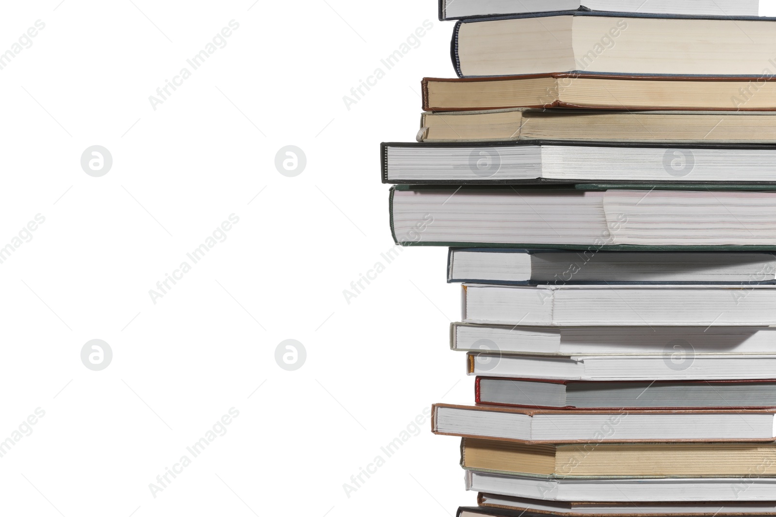 Photo of Stack of many different books isolated on white