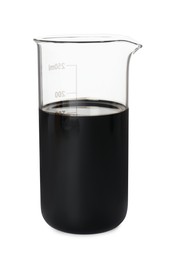 Beaker with black crude oil isolated on white
