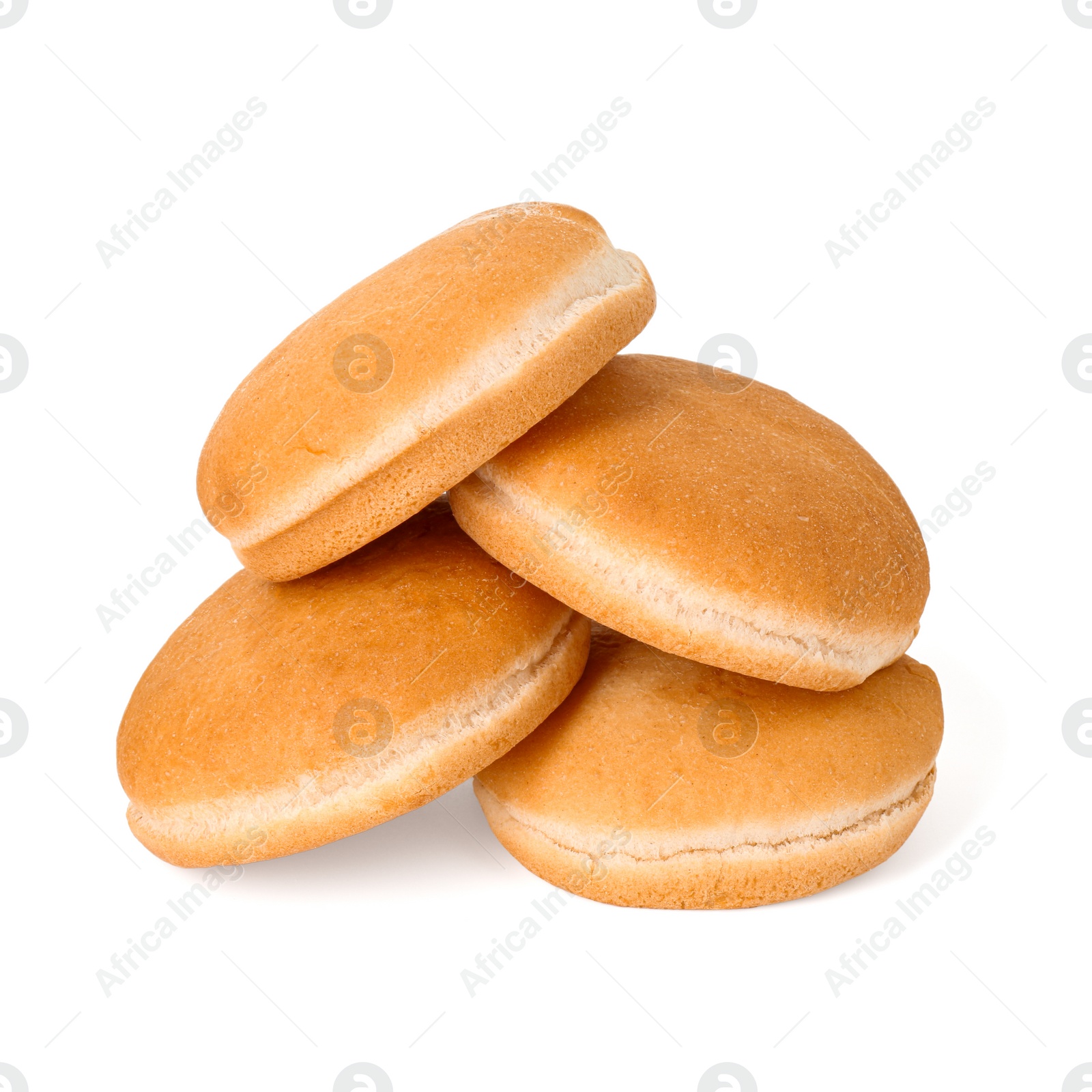 Photo of Many fresh burger buns isolated on white