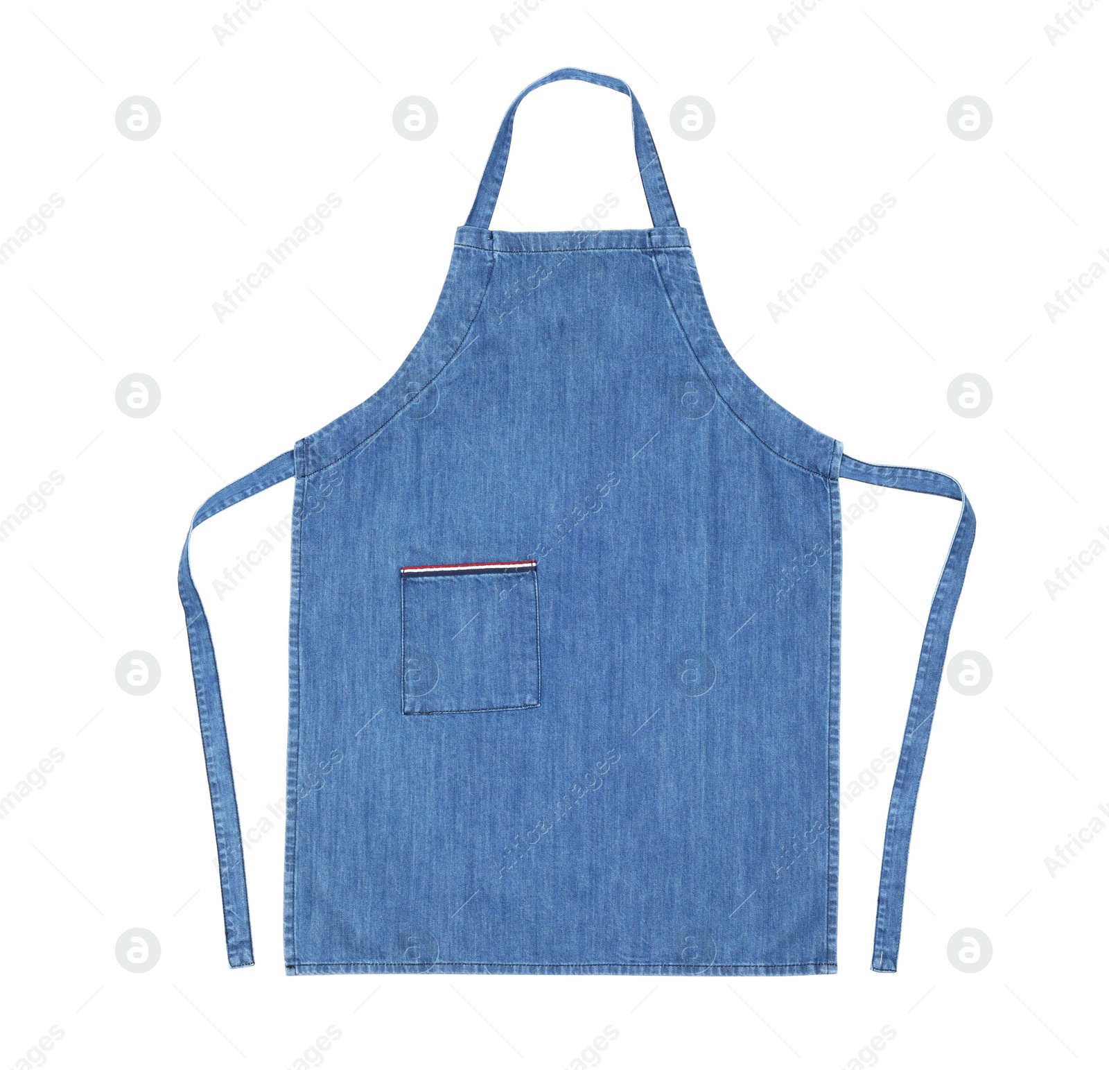 Photo of Denim blue kitchen apron isolated on white