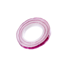 Photo of Cut red onion isolated on white. Ingredient for sandwich