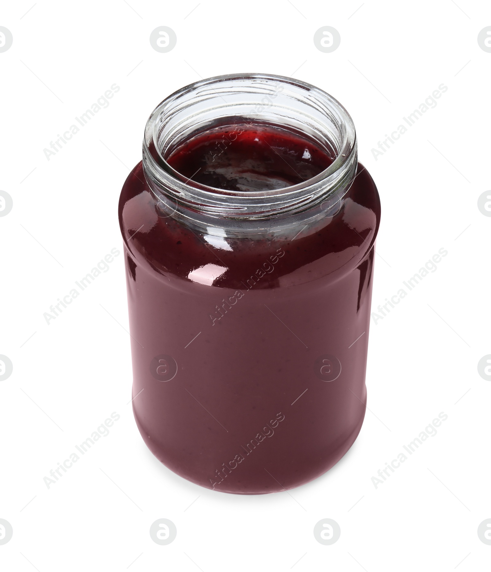 Photo of Baby food. Tasty healthy puree in jar isolated on white