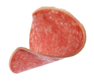 Piece of salami smoked sausage isolated on white