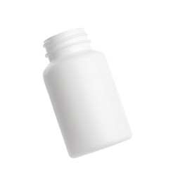 Photo of Blank plastic pill bottle isolated on white