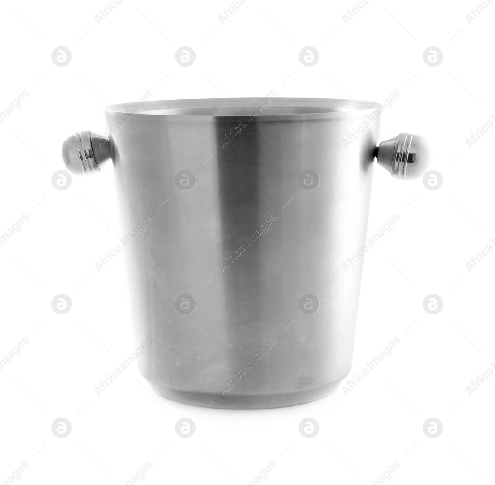 Photo of Empty metal bucket for ice isolated on white