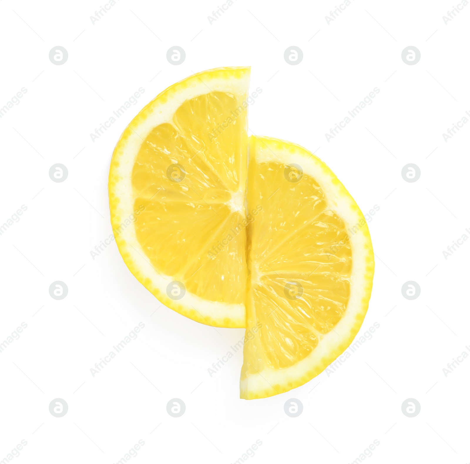 Photo of Fresh juicy lemon slices on white background, top view