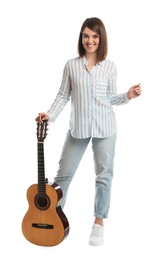 Photo of Music teacher with guitar on white background