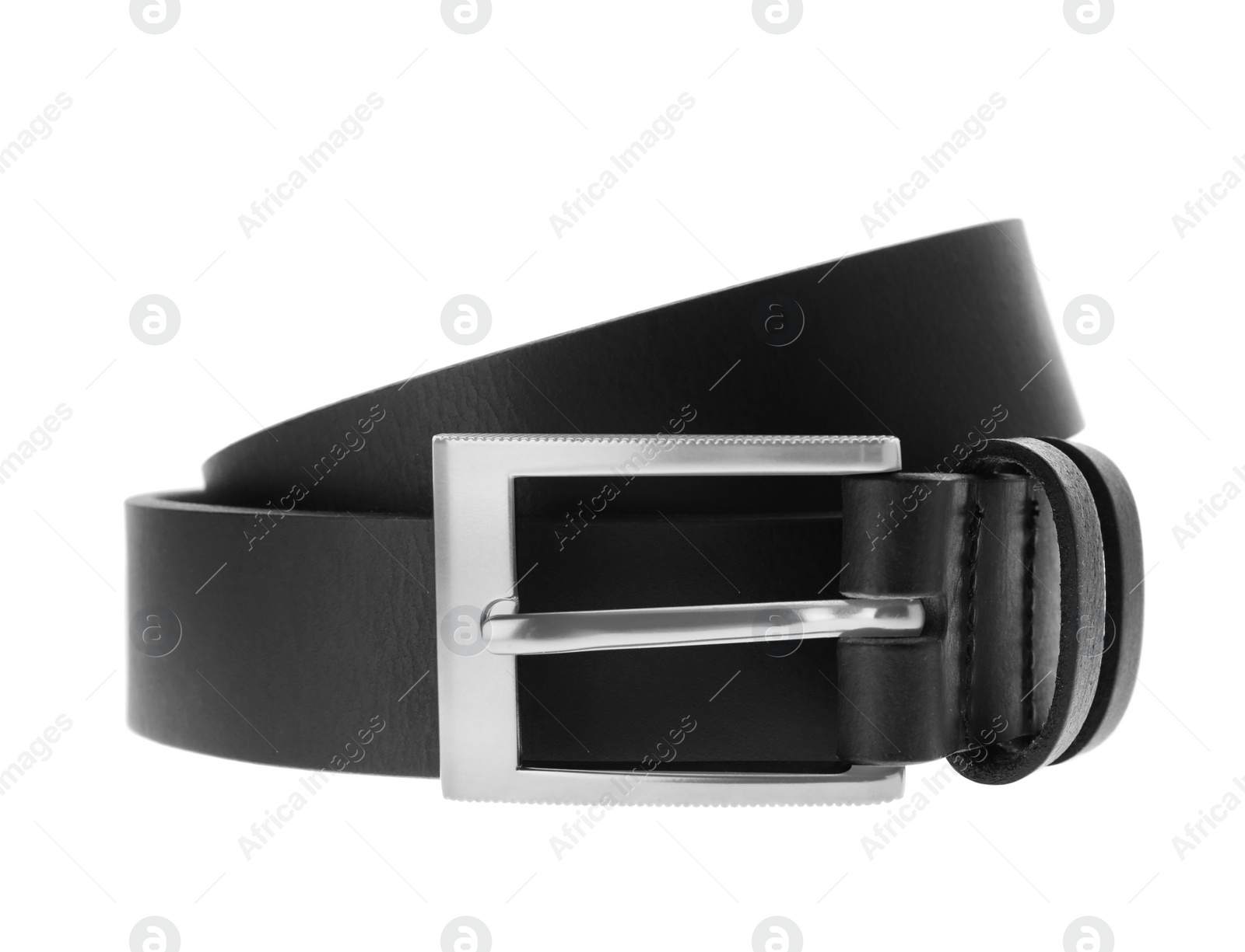 Photo of Stylish black leather belt isolated on white