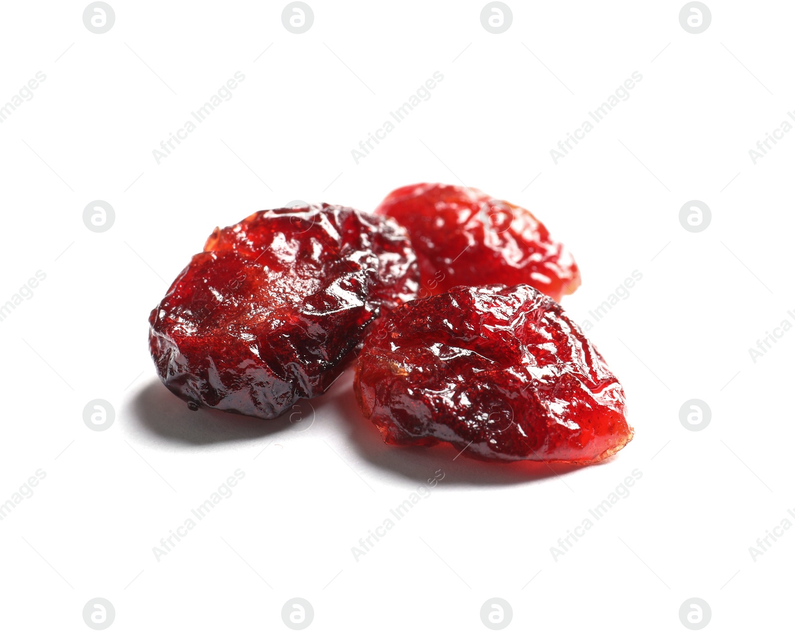 Photo of Tasty cranberries on white background. Dried fruit as healthy snack