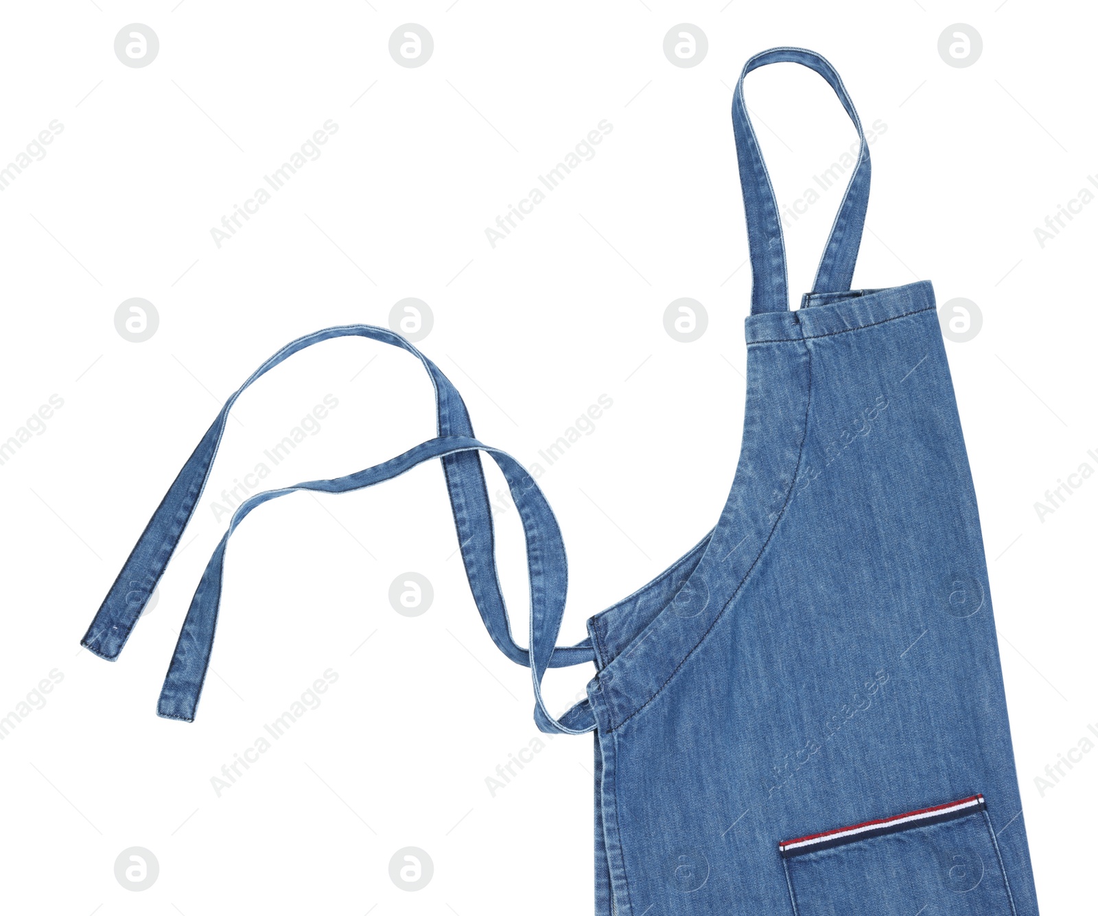 Photo of Denim blue kitchen apron isolated on white