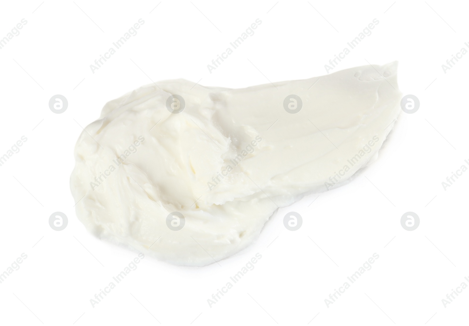 Photo of Smear of delicious cream cheese isolated on white, top view