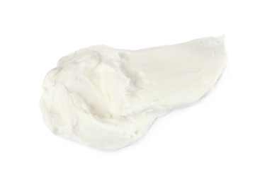 Photo of Smear of delicious cream cheese isolated on white, top view