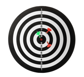 Photo of Arrows hitting target on dart board against white background