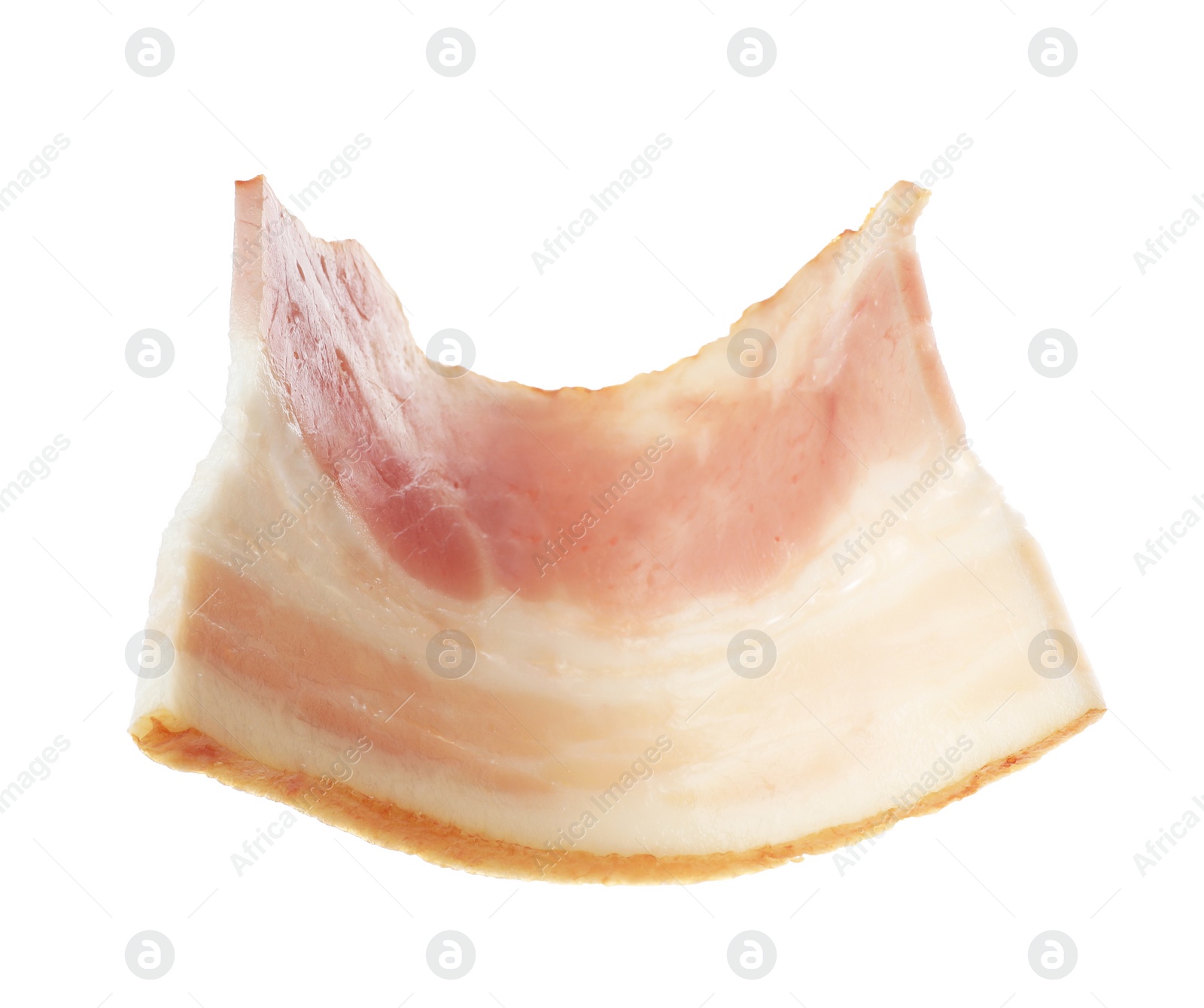 Photo of Cut fresh tasty bacon on white background