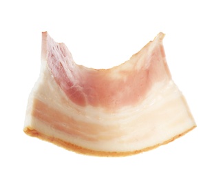 Cut fresh tasty bacon on white background