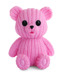 Adorable pink toy bear isolated on white