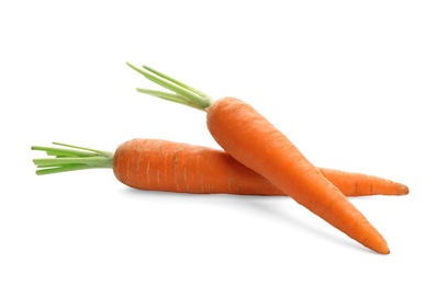 Fresh ripe carrots on white background. Wholesome vegetable