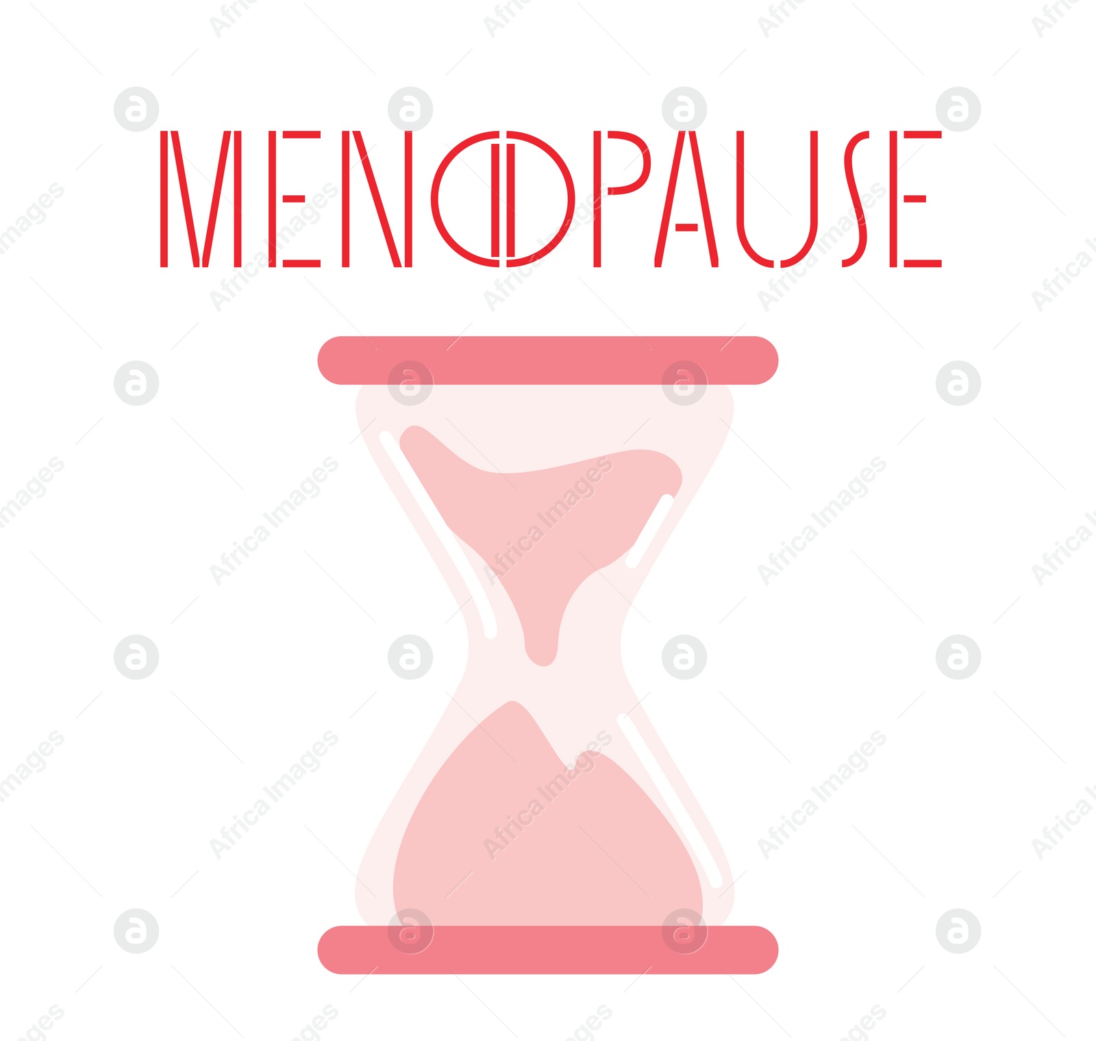 Illustration of Menstrual cycle. Word Menopause with letter O as pause button and sandglass on white background. Illustration design