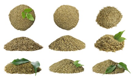 Image of Set with yerba mate leaf mix on white background