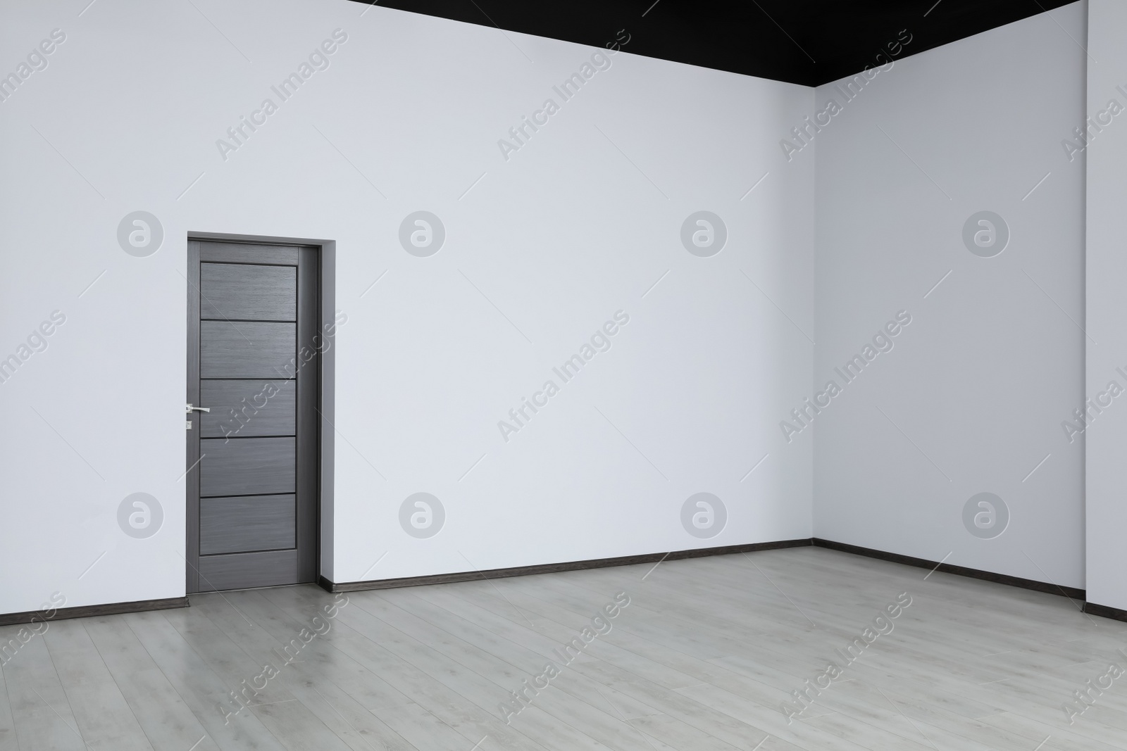 Photo of Empty office with dark wooden door. Interior design