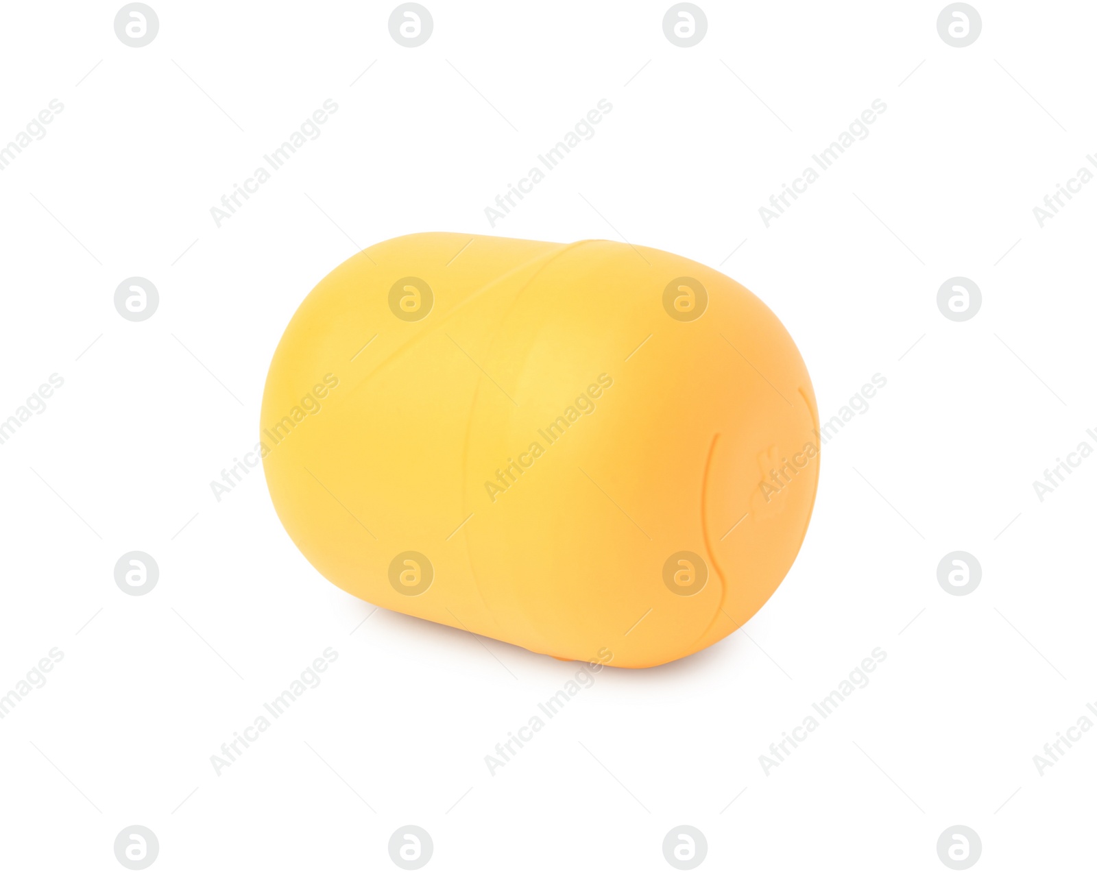 Photo of Slynchev Bryag, Bulgaria - May 23, 2023: One yellow plastic capsule from Kinder Surprise Egg isolated on white