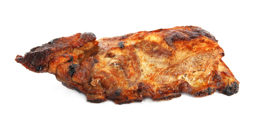 Tasty aromatic grilled ribs isolated on white