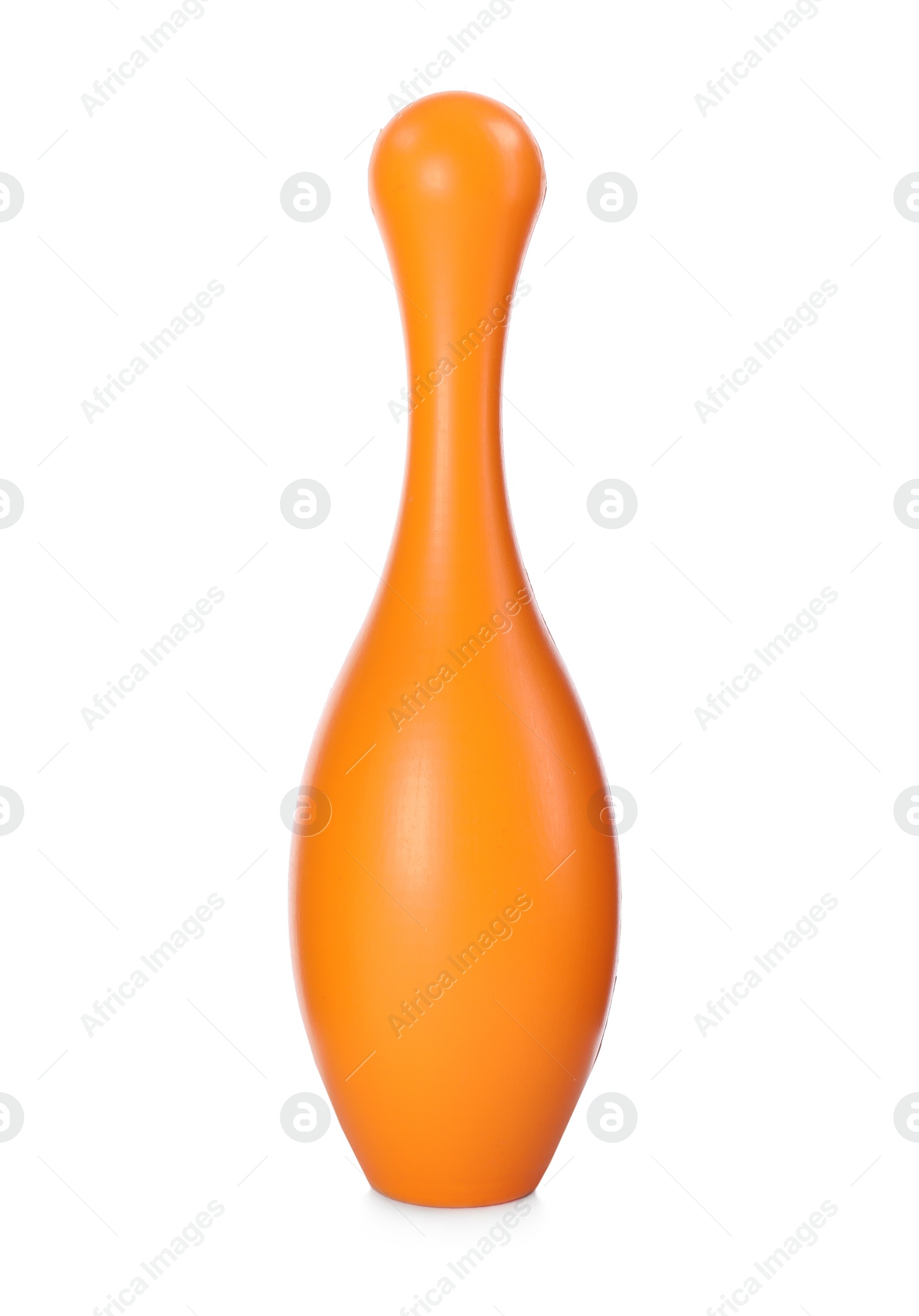 Photo of Orange bowling pin isolated on white. Child toy