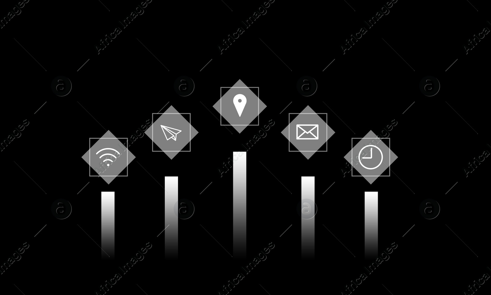 Illustration of Different digital marketing icons on black background