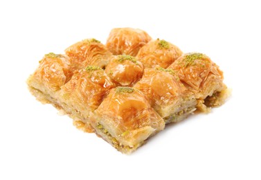 Delicious baklava with pistachios isolated on white