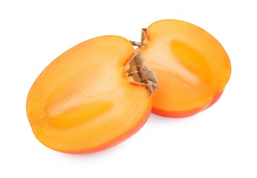 Photo of Pieces of fresh persimmon fruit isolated on white