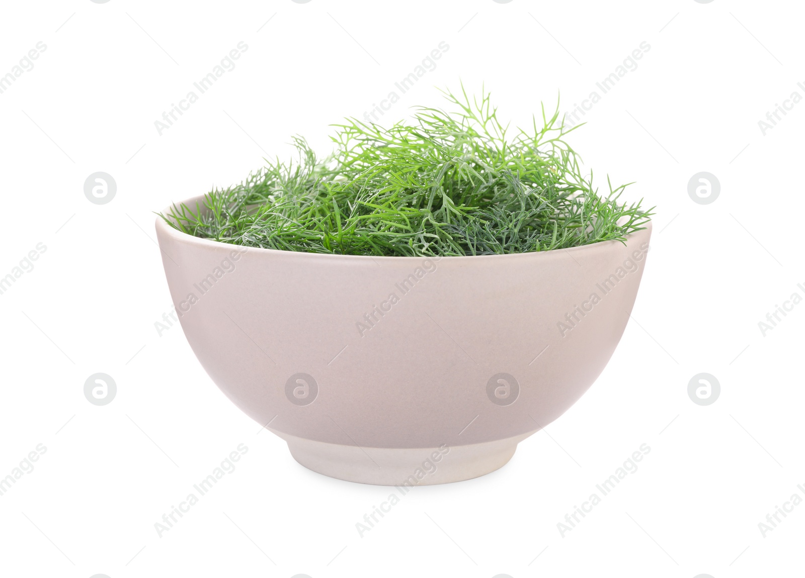 Photo of Bowl of fresh dill isolated on white