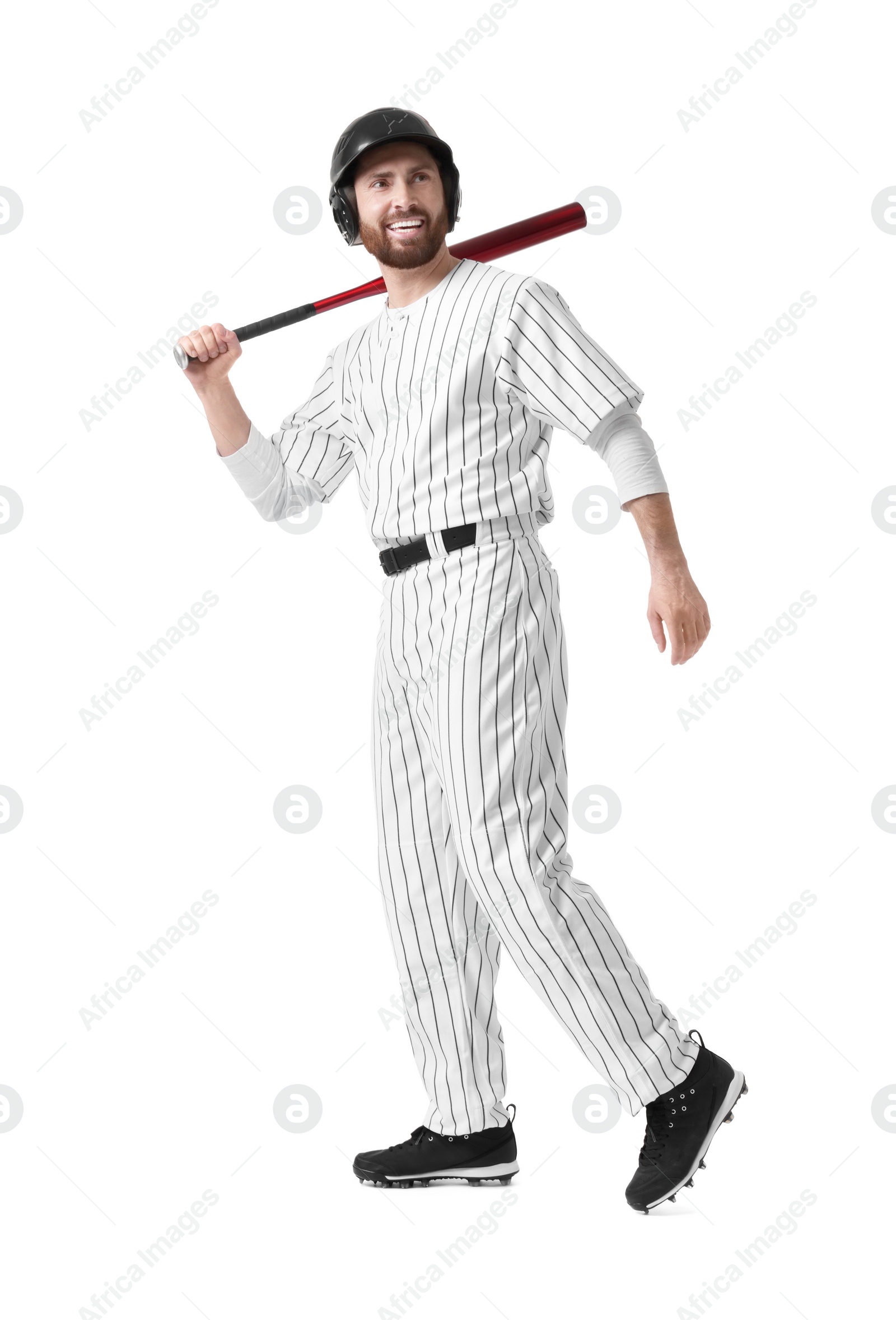 Photo of Baseball player with bat on white background