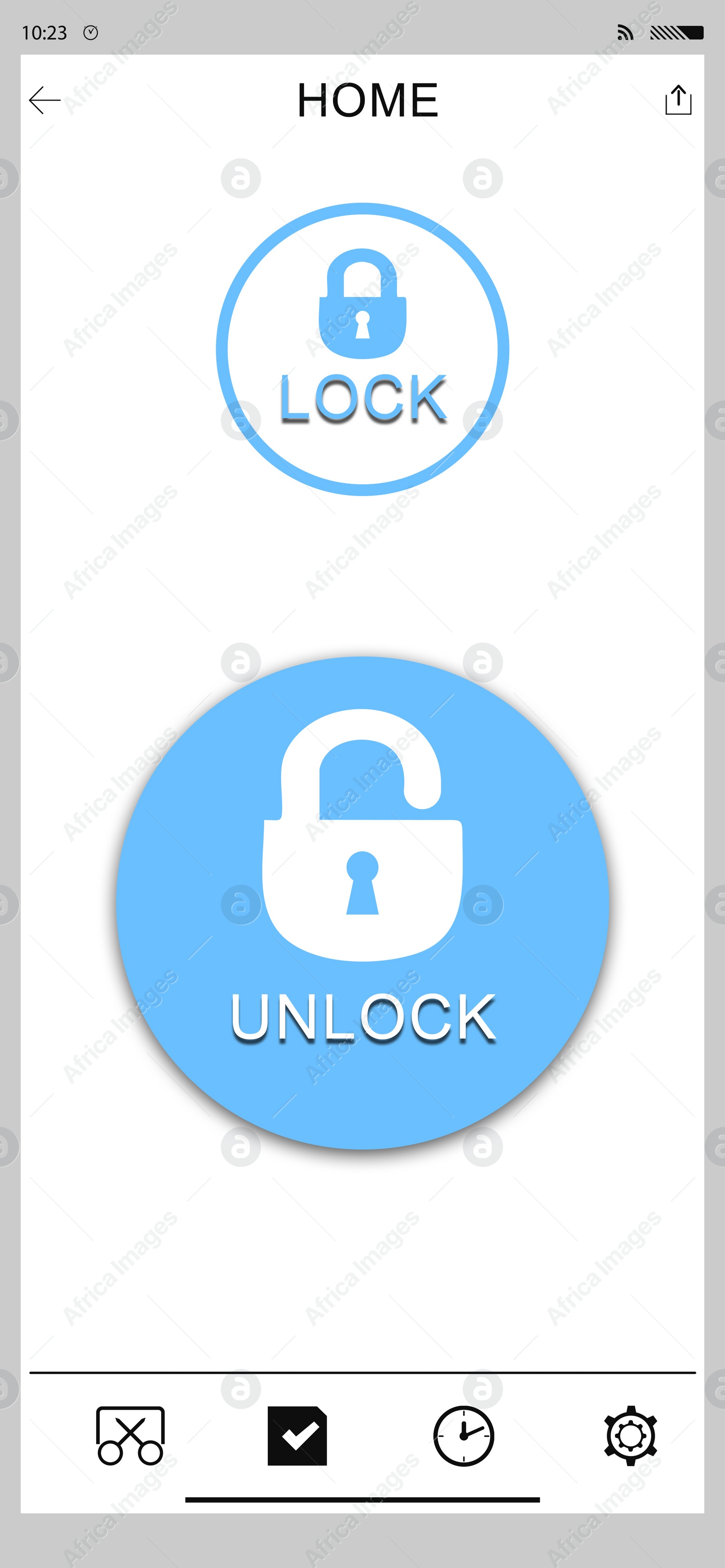 Illustration of Blocking function. Mobile phone with closed and open padlocks illustration and words on white background