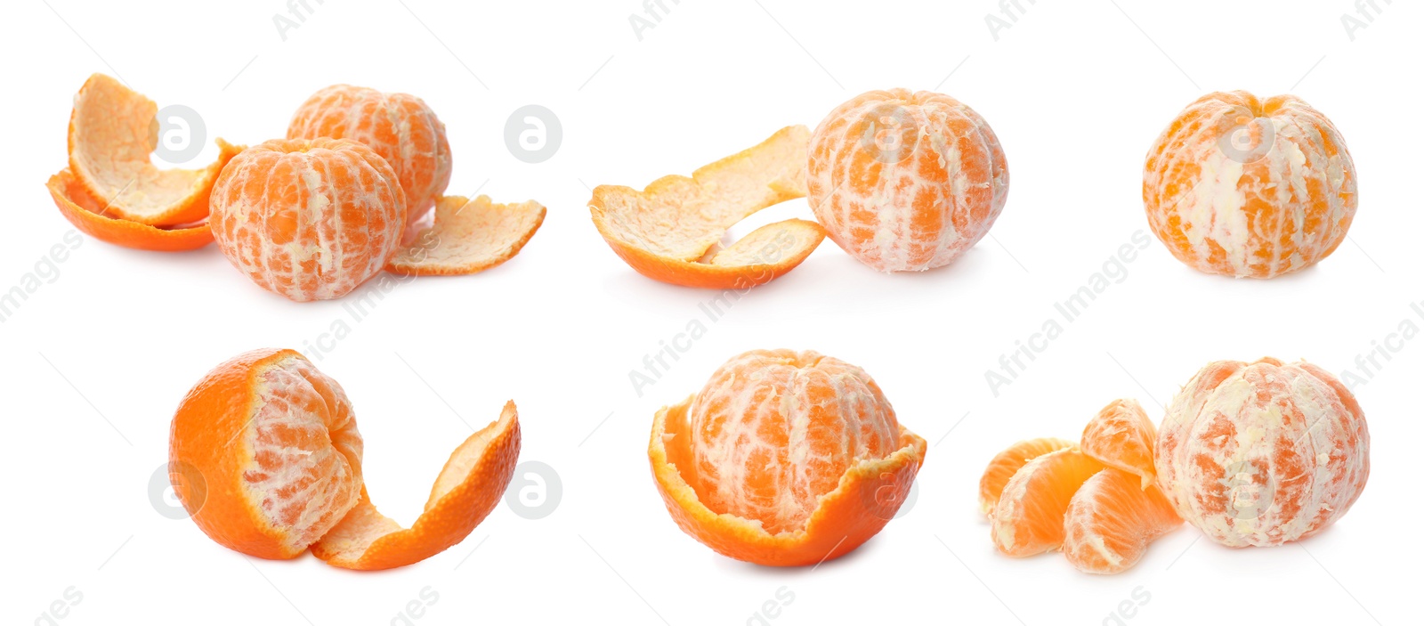 Image of Set with fresh ripe tangerines on white background. Banner design