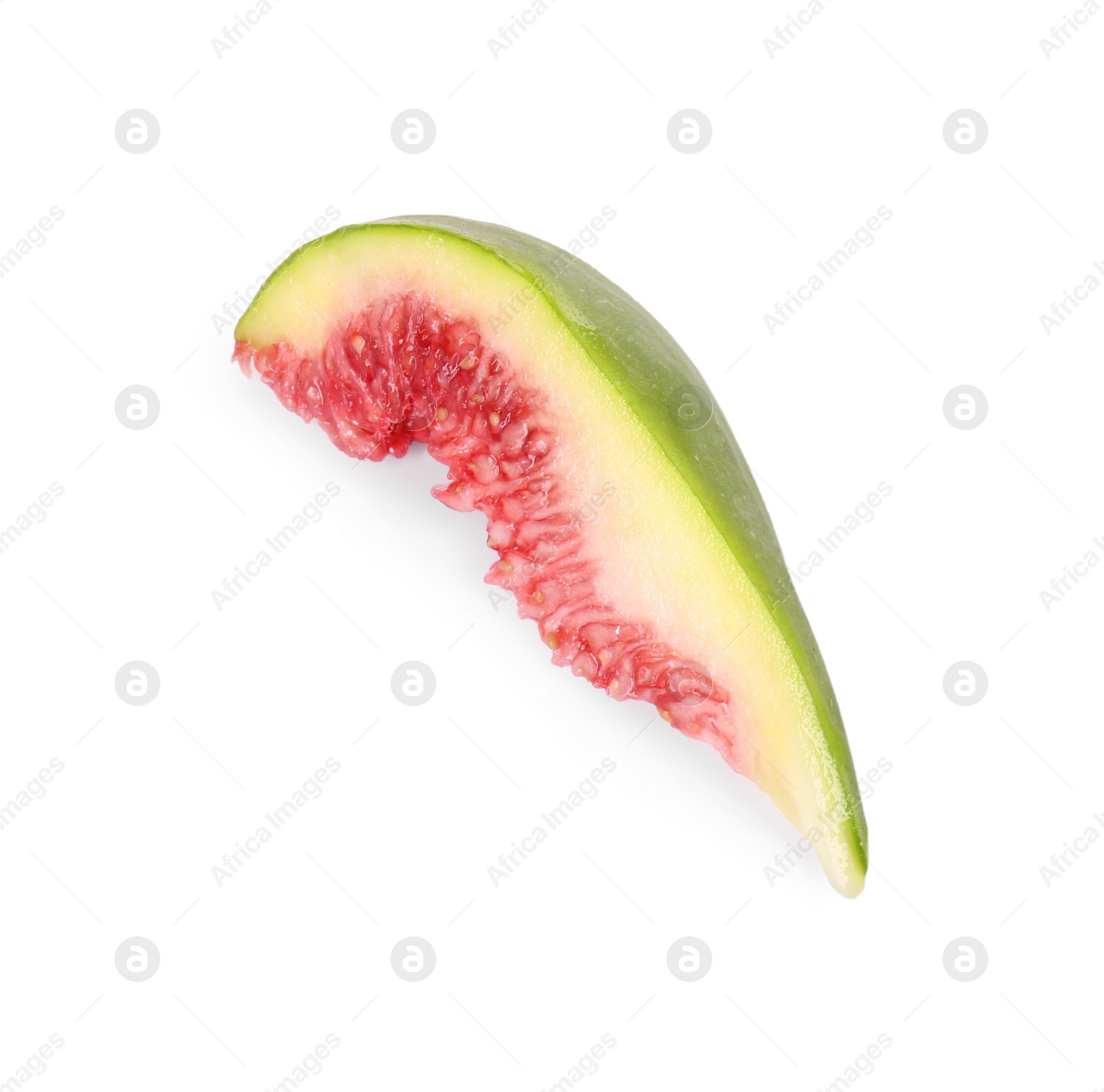 Photo of Piece of fresh green fig isolated on white, top view
