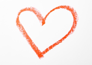 Orange heart drawn on white paper, top view