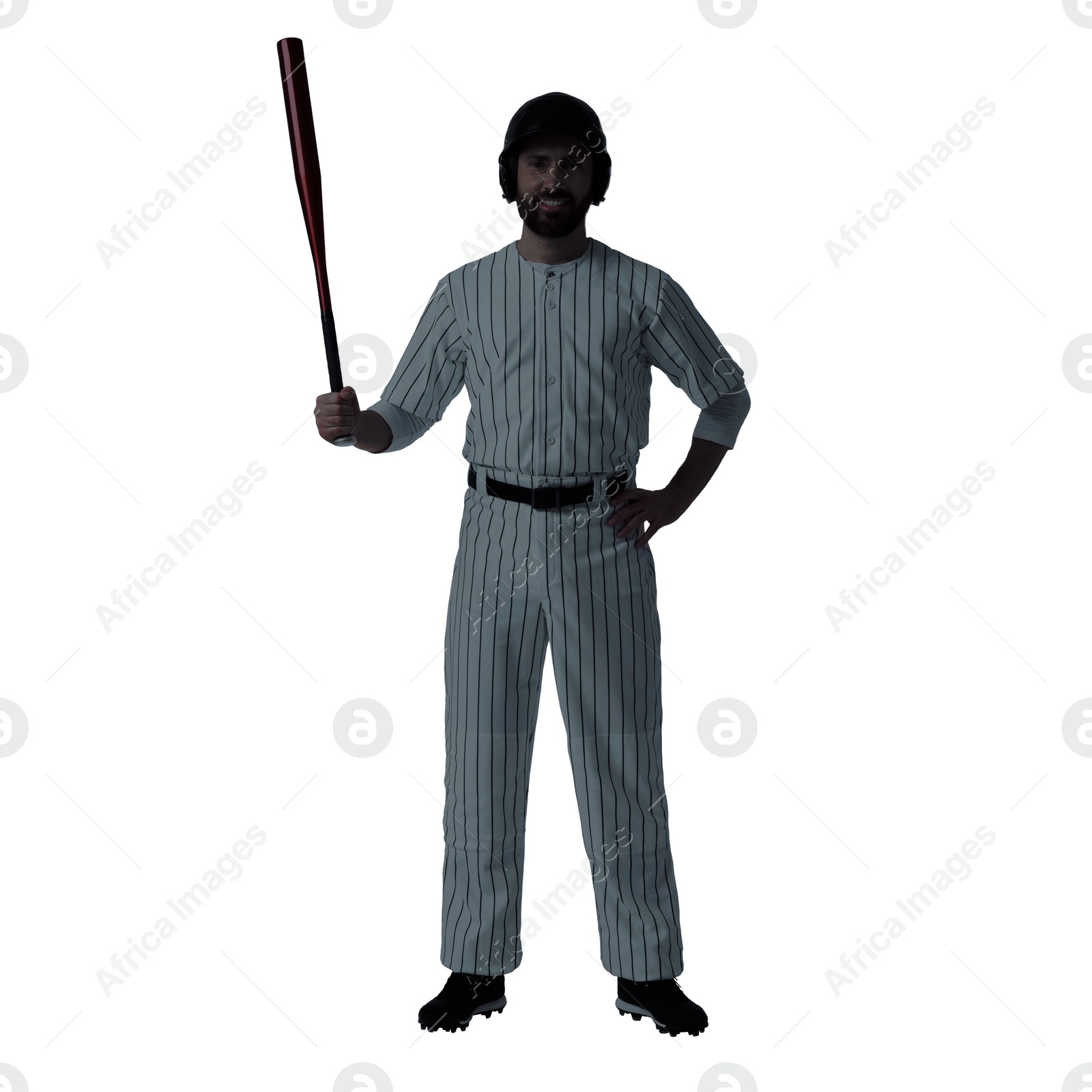 Image of Silhouette of baseball player on white background