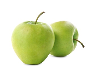 Fresh green apples on white background