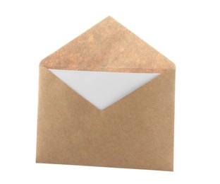 Photo of Brown paper envelope with card isolated on white