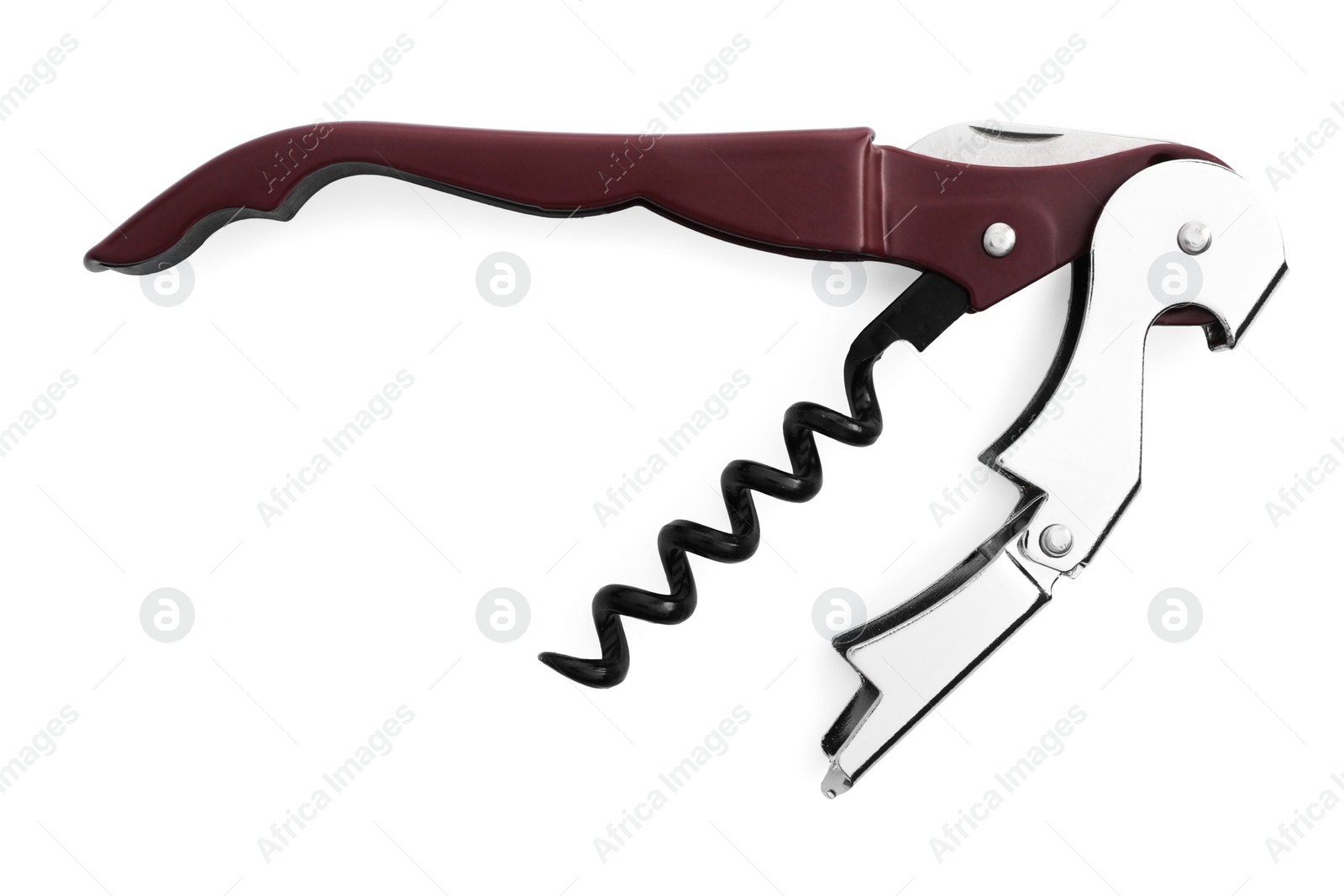 Photo of One corkscrew (sommelier knife) isolated on white, top view