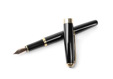 Stylish black fountain pen isolated on white