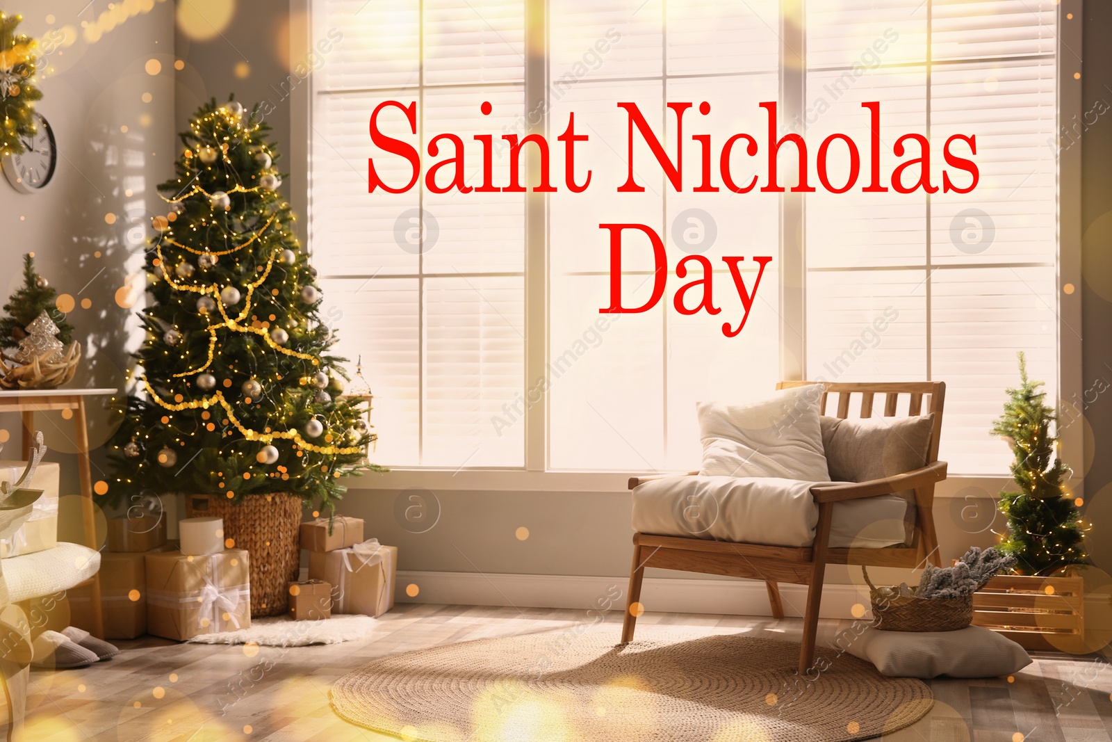 Image of Saint Nicholas Day. Stylish room with Christmas decorations