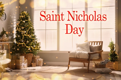 Image of Saint Nicholas Day. Stylish room with Christmas decorations