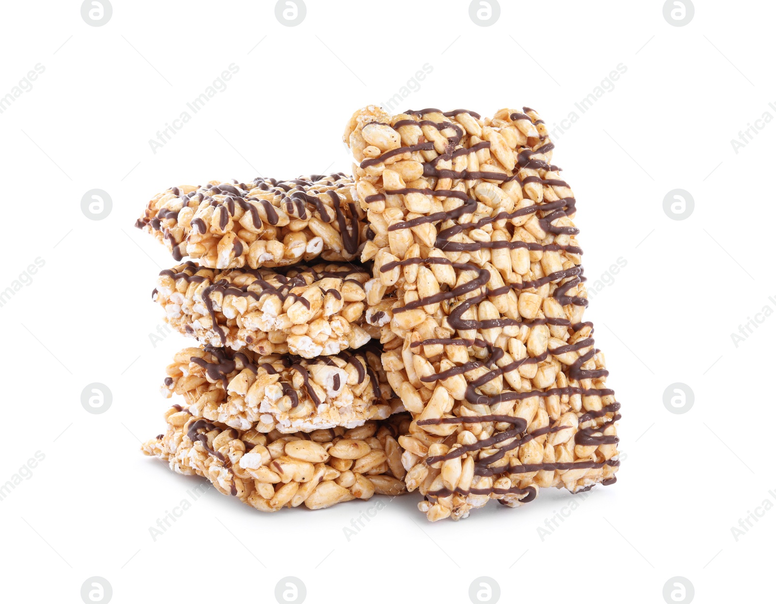 Photo of Delicious rice crispy treats on white background