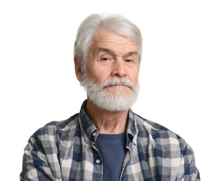 Photo of Senior man with mustache on white background