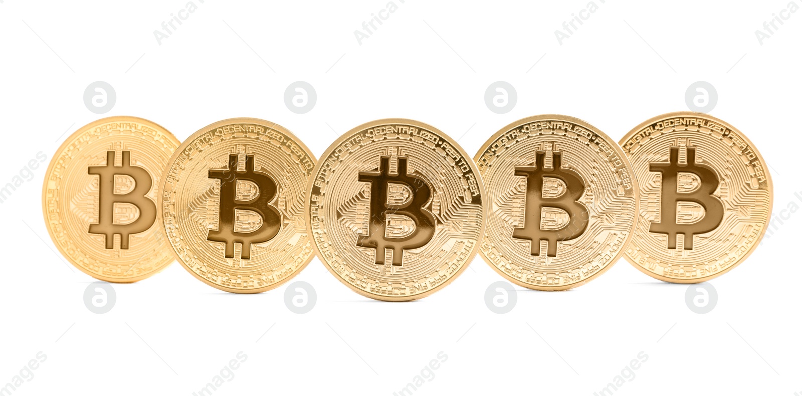 Photo of Gold bitcoins isolated on white. Digital currency