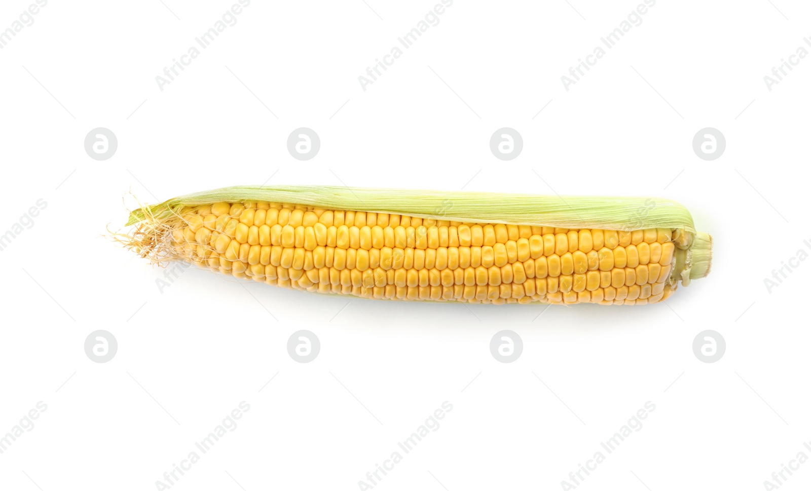 Photo of Tasty sweet corn cob on white background