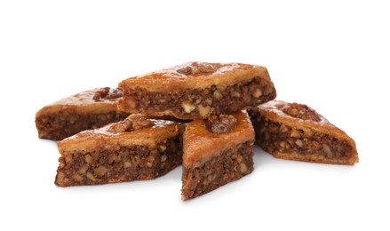 Delicious turkish baklava on white background. Eastern sweets